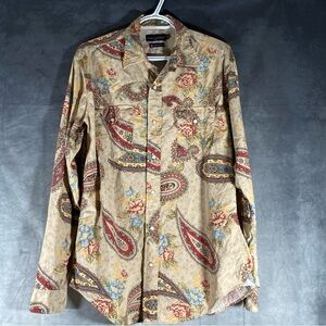 Daniel Cremieux Paris Mens Size M Floral Paisley Button Down Shirt Pearl‎ Snap